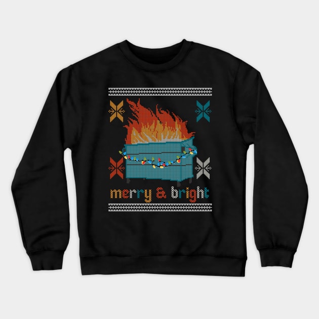 Ugly Christmas Sweater Design Dumpster Fire - Merry and Bright Crewneck Sweatshirt by YourGoods